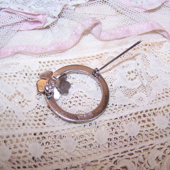 Sterling Silver Rhinestone Pin Brooch - Eternity Circle with Flower - Picture 8 of 8